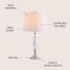 JONATHAN Y 27″ Clear Fluted Crystal LED Table Lamp, Glam Traditional Chrome Bedside Lamp for Living Room Bedroom, White Linen Empire Shade, LED Bulb Included JYL2046A