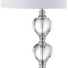 JONATHAN Y 27″ Clear/Chrome Traditional Crystal LED Table Lamp, Elegant Column Bedside Lamp for Living Room Bedroom, White Linen Shade, UL Listed, LED Bulb Included JYL2042A