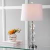 JONATHAN Y 27″ Clear/Chrome Traditional Crystal LED Table Lamp, Elegant Column Bedside Lamp for Living Room Bedroom, White Linen Shade, UL Listed, LED Bulb Included JYL2042A