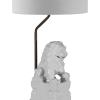 JONATHAN Y 27.5″ White Guardian Lion Ceramic Table Lamp, Classic Chinoiserie Hollywood Regency Nightstand Lamp with White Linen Shade for Living Room, LED Bulb Included JYL4038A