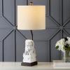 JONATHAN Y 27.5″ White Guardian Lion Ceramic Table Lamp, Classic Chinoiserie Hollywood Regency Nightstand Lamp with White Linen Shade for Living Room, LED Bulb Included JYL4038A