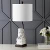 JONATHAN Y 27.5″ White Guardian Lion Ceramic Table Lamp, Classic Chinoiserie Hollywood Regency Nightstand Lamp with White Linen Shade for Living Room, LED Bulb Included JYL4038A