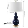 JONATHAN Y 27.5″ White/Brass Gold Modern Ceramic Gourd Table Lamp for Living Room, Large Bedside Nightstand Lamp for Bedroom, White Linen Drum Shade, LED Bulb Included (JYL4023D)(Navy)