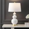 JONATHAN Y 27.5″ White/Brass Gold Modern Ceramic Gourd Table Lamp for Living Room, Large Bedside Nightstand Lamp for Bedroom, White Linen Drum Shade, LED Bulb Included (JYL4023D)(White)