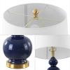 JONATHAN Y 27.5″ White/Brass Gold Modern Ceramic Gourd Table Lamp for Living Room, Large Bedside Nightstand Lamp for Bedroom, White Linen Drum Shade, LED Bulb Included (JYL4023D)(Navy)