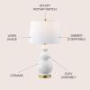 JONATHAN Y 27.5″ White/Brass Gold Modern Ceramic Gourd Table Lamp for Living Room, Large Bedside Nightstand Lamp for Bedroom, White Linen Drum Shade, LED Bulb Included (JYL4023D)(White)
