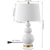 JONATHAN Y 27.5″ White/Brass Gold Modern Ceramic Gourd Table Lamp for Living Room, Large Bedside Nightstand Lamp for Bedroom, White Linen Drum Shade, LED Bulb Included (JYL4023D)(White)