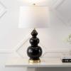 JONATHAN Y 27.5″ White/Brass Gold Modern Ceramic Gourd Table Lamp for Living Room, Large Bedside Nightstand Lamp for Bedroom, White Linen Drum Shade, LED Bulb Included (JYL4023D)(Black)