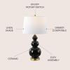 JONATHAN Y 27.5″ White/Brass Gold Modern Ceramic Gourd Table Lamp for Living Room, Large Bedside Nightstand Lamp for Bedroom, White Linen Drum Shade, LED Bulb Included (JYL4023D)(Black)