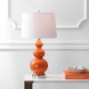 JONATHAN Y 27.5″ White/Brass Gold Modern Ceramic Gourd Table Lamp for Living Room, Large Bedside Nightstand Lamp for Bedroom, White Linen Drum Shade, LED Bulb Included (JYL4023D)(Coral)
