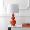 JONATHAN Y 27.5″ White/Brass Gold Modern Ceramic Gourd Table Lamp for Living Room, Large Bedside Nightstand Lamp for Bedroom, White Linen Drum Shade, LED Bulb Included (JYL4023D)(Coral)