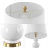 JONATHAN Y 27.5″ White/Brass Gold Modern Ceramic Gourd Table Lamp for Living Room, Large Bedside Nightstand Lamp for Bedroom, White Linen Drum Shade, LED Bulb Included (JYL4023D)(White)