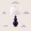 JONATHAN Y 27.5″ White/Brass Gold Modern Ceramic Gourd Table Lamp for Living Room, Large Bedside Nightstand Lamp for Bedroom, White Linen Drum Shade, LED Bulb Included (JYL4023D)(Navy)
