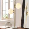 JONATHAN Y 28″ Brass Gold 2-Light Art Deco LED Table Lamp, Coastal Vintage Iron Lamp with White Marble Base and Frosted Glass Globe Shades, LED Bulbs Included JYL1107A