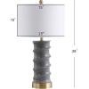 JONATHAN Y 28″ Dark Grey/Gold Modern Ceramic Table Lamp for Living Room, White Linen Drum Shade, Bedside Nightstand Lamp for Bedroom, LED Bulb Included, Ridged Design JYL3052A(Dark Gray)