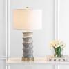 JONATHAN Y 28″ Dark Grey/Gold Modern Ceramic Table Lamp for Living Room, White Linen Drum Shade, Bedside Nightstand Lamp for Bedroom, LED Bulb Included, Ridged Design JYL3052A(Dark Gray)