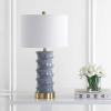 JONATHAN Y 28″ Dark Grey/Gold Modern Ceramic Table Lamp for Living Room, White Linen Drum Shade, Bedside Nightstand Lamp for Bedroom, LED Bulb Included, Ridged Design JYL3052A(Dark Gray)