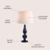 JONATHAN Y 28″ Navy Modern Glass Table Lamp for Bedroom Living Room Decor, White Faux Silk Shade, Fluted Gourd Glam Design, Brass Accents, LED Bulb Included (JYL2072B)(Navy)