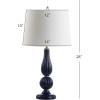 JONATHAN Y 28″ Navy Modern Glass Table Lamp for Bedroom Living Room Decor, White Faux Silk Shade, Fluted Gourd Glam Design, Brass Accents, LED Bulb Included (JYL2072B)(Navy)