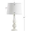 JONATHAN Y 28″ Navy Modern Glass Table Lamp for Bedroom Living Room Decor, White Faux Silk Shade, Fluted Gourd Glam Design, Brass Accents, LED Bulb Included (JYL2072B)(White Pearl)