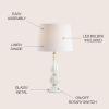 JONATHAN Y 28″ Navy Modern Glass Table Lamp for Bedroom Living Room Decor, White Faux Silk Shade, Fluted Gourd Glam Design, Brass Accents, LED Bulb Included (JYL2072B)(White Pearl)