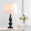 JONATHAN Y 28″ Navy Modern Glass Table Lamp for Bedroom Living Room Decor, White Faux Silk Shade, Fluted Gourd Glam Design, Brass Accents, LED Bulb Included (JYL2072B)(Navy)