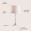 JONATHAN Y 28.25″ Clear Crystal Table Lamp, Chrome Candlestick Base with White Linen Drum Shade, Traditional French Country Lamp for Living Room, LED Bulb Included JYL2051A