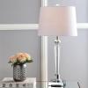 JONATHAN Y 28.25″ Clear Crystal Table Lamp, Chrome Candlestick Base with White Linen Drum Shade, Traditional French Country Lamp for Living Room, LED Bulb Included JYL2051A