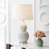 JONATHAN Y 28.25″ Light Olive Ceramic Table Lamp, Modern Fluted Gourd Bedside Lamp for Living Room Bedroom, White Linen Shade, LED Bulb Included, UL Listed (JYL8019C)(Cream)
