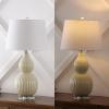 JONATHAN Y 28.25″ Light Olive Ceramic Table Lamp, Modern Fluted Gourd Bedside Lamp for Living Room Bedroom, White Linen Shade, LED Bulb Included, UL Listed (JYL8019C)(Light Olive)