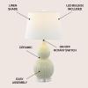 JONATHAN Y 28.25″ Light Olive Ceramic Table Lamp, Modern Fluted Gourd Bedside Lamp for Living Room Bedroom, White Linen Shade, LED Bulb Included, UL Listed (JYL8019C)(Light Olive)