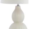 JONATHAN Y 28.25″ Light Olive Ceramic Table Lamp, Modern Fluted Gourd Bedside Lamp for Living Room Bedroom, White Linen Shade, LED Bulb Included, UL Listed (JYL8019C)(Cream)