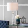 JONATHAN Y 28.5″ Clear Crystal Table Lamp, Modern Glam Column Lamp with White Linen Drum Shade for Living Room Bedroom Nightstand, Chrome Finish, LED Bulb Included JYL5018A