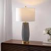 JONATHAN Y 28.5″ Navy Blue Modern Ceramic Table Lamp for Living Room Bedroom, Fluted Bedside Nightstand Lamp with White Linen Shade, Gold Base, LED Bulb Included JYL5045A(Gray)