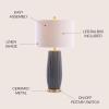 JONATHAN Y 28.5″ Navy Blue Modern Ceramic Table Lamp for Living Room Bedroom, Fluted Bedside Nightstand Lamp with White Linen Shade, Gold Base, LED Bulb Included JYL5045A(Gray)