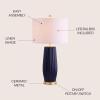 JONATHAN Y 28.5″ Navy Blue Modern Ceramic Table Lamp for Living Room Bedroom, Fluted Bedside Nightstand Lamp with White Linen Shade, Gold Base, LED Bulb Included JYL5045A(Navy)