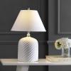 JONATHAN Y 28.5″ White Ceramic Serge Swirl Table Lamp, Bohemian Glam Bedside Lamp for Living Room, Bedroom, White Linen Empire Shade, UL Listed, LED Bulb Included JYL6616A