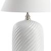 JONATHAN Y 28.5″ White Ceramic Serge Swirl Table Lamp, Bohemian Glam Bedside Lamp for Living Room, Bedroom, White Linen Empire Shade, UL Listed, LED Bulb Included JYL6616A