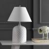 JONATHAN Y 28.5″ White Ceramic Serge Swirl Table Lamp, Bohemian Glam Bedside Lamp for Living Room, Bedroom, White Linen Empire Shade, UL Listed, LED Bulb Included JYL6616A