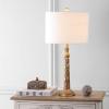 JONATHAN Y 28.7″ Antique Gold Traditional Resin LED Table Lamp, Classic Embossed Leaf Design with White Linen Drum Shade for Living Room Bedroom, LED Bulb Included JYL3032A