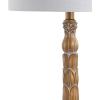 JONATHAN Y 28.7″ Antique Gold Traditional Resin LED Table Lamp, Classic Embossed Leaf Design with White Linen Drum Shade for Living Room Bedroom, LED Bulb Included JYL3032A