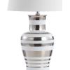 JONATHAN Y 28.75″ Silver/White Striped Ceramic Modern LED Table Lamp, Glam Hollywood Regency Bedside Lamp for Living Room Bedroom, White Linen Shade, LED Bulb Included JYL6603A