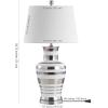 JONATHAN Y 28.75″ Silver/White Striped Ceramic Modern LED Table Lamp, Glam Hollywood Regency Bedside Lamp for Living Room Bedroom, White Linen Shade, LED Bulb Included JYL6603A