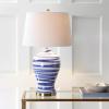 JONATHAN Y 29″ Brown/White Ceramic Table Lamp for Living Room Bedroom Office, Modern Coastal Bedside Lamp with White Linen Shade, Traditional Nightstand Lamp, LED Bulb (JYL3016B)(Blue/White)
