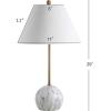 JONATHAN Y 29″ Gold/White Modern Minimalist Resin and Metal LED Table Lamp for Living Room, Bedside Nightstand Lamp with White Linen Shade, LED Bulb Included JYL3065A(Gold/White)
