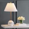 JONATHAN Y 29″ Gold/White Modern Minimalist Resin and Metal LED Table Lamp for Living Room, Bedside Nightstand Lamp with White Linen Shade, LED Bulb Included JYL3065A(Gold/White)