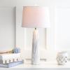JONATHAN Y 29″ White/Black Faux Marble Resin Table Lamp, Modern Glam Bedside Nightstand Lamp for Living Room, White Linen Drum Shade, UL Listed, LED Bulb Included JYL1002A