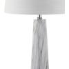 JONATHAN Y 29″ White/Black Faux Marble Resin Table Lamp, Modern Glam Bedside Nightstand Lamp for Living Room, White Linen Drum Shade, UL Listed, LED Bulb Included JYL1002A