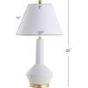 JONATHAN Y 29″ White/Brass Ceramic Table Lamp for Bedroom, White Linen Shade, Mid-Century Modern Gourd Bedside Lamp for Living Room, LED Bulb Included (JYL6207B)(White)