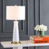 JONATHAN Y 29″ White/Brass Gold Modern Ceramic Column Table Lamp with Brass Gold Base, Elegant Bedside Lamp for Living Room Bedroom Nightstand, White Linen Shade, LED Bulb Included (JYL3046B)(White/Brass Gold)